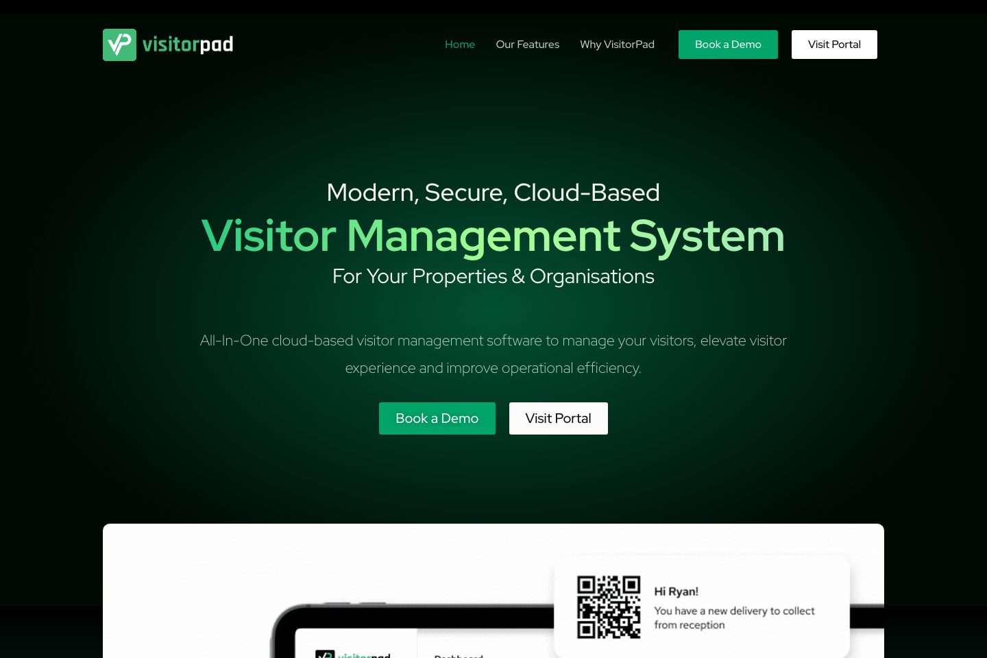 VisitorPad homepage screenshot