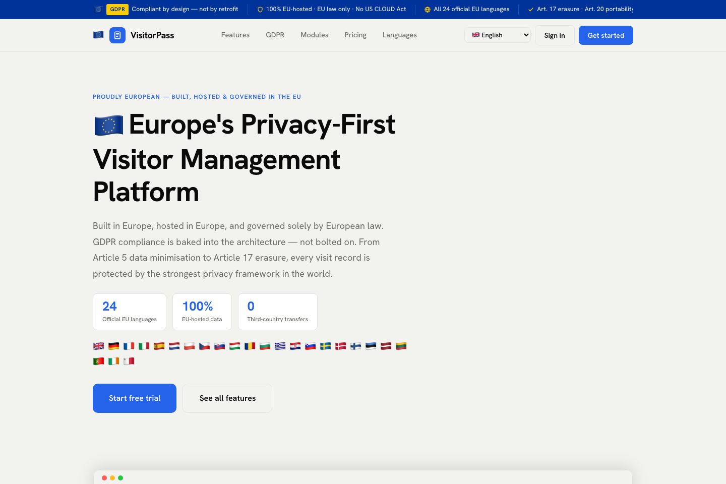 VisitorPass homepage screenshot
