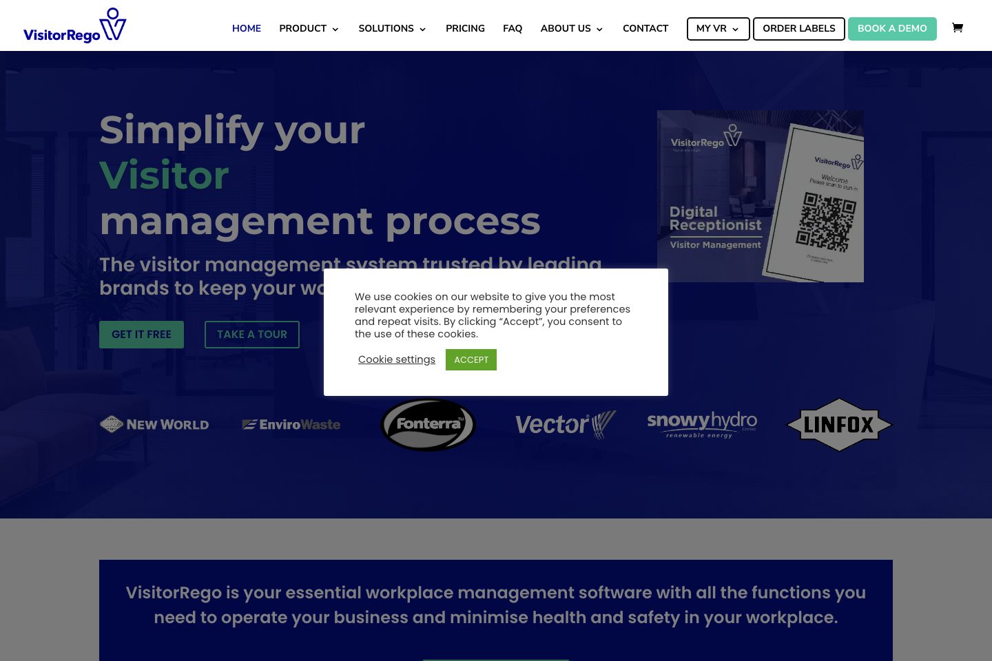 VisitorRego homepage screenshot