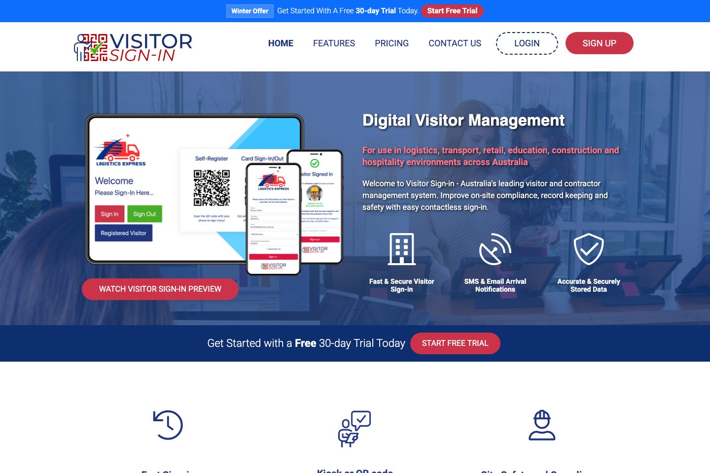 Visitor Sign In homepage screenshot