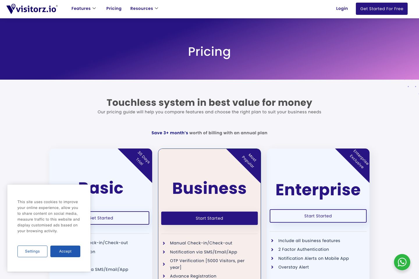 Visitorz pricing page screenshot