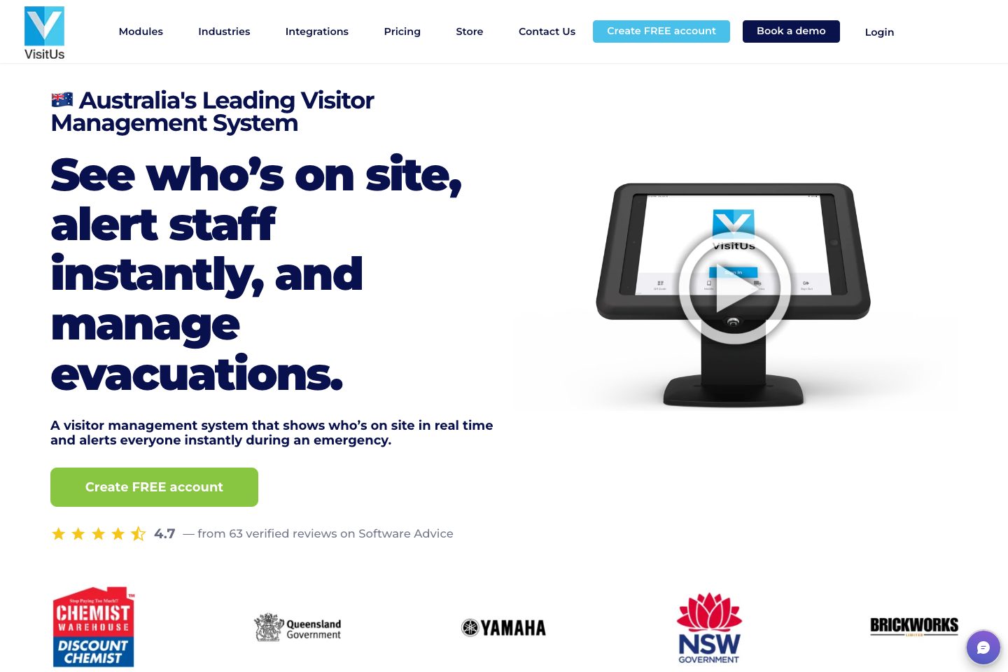 VisitUs homepage screenshot