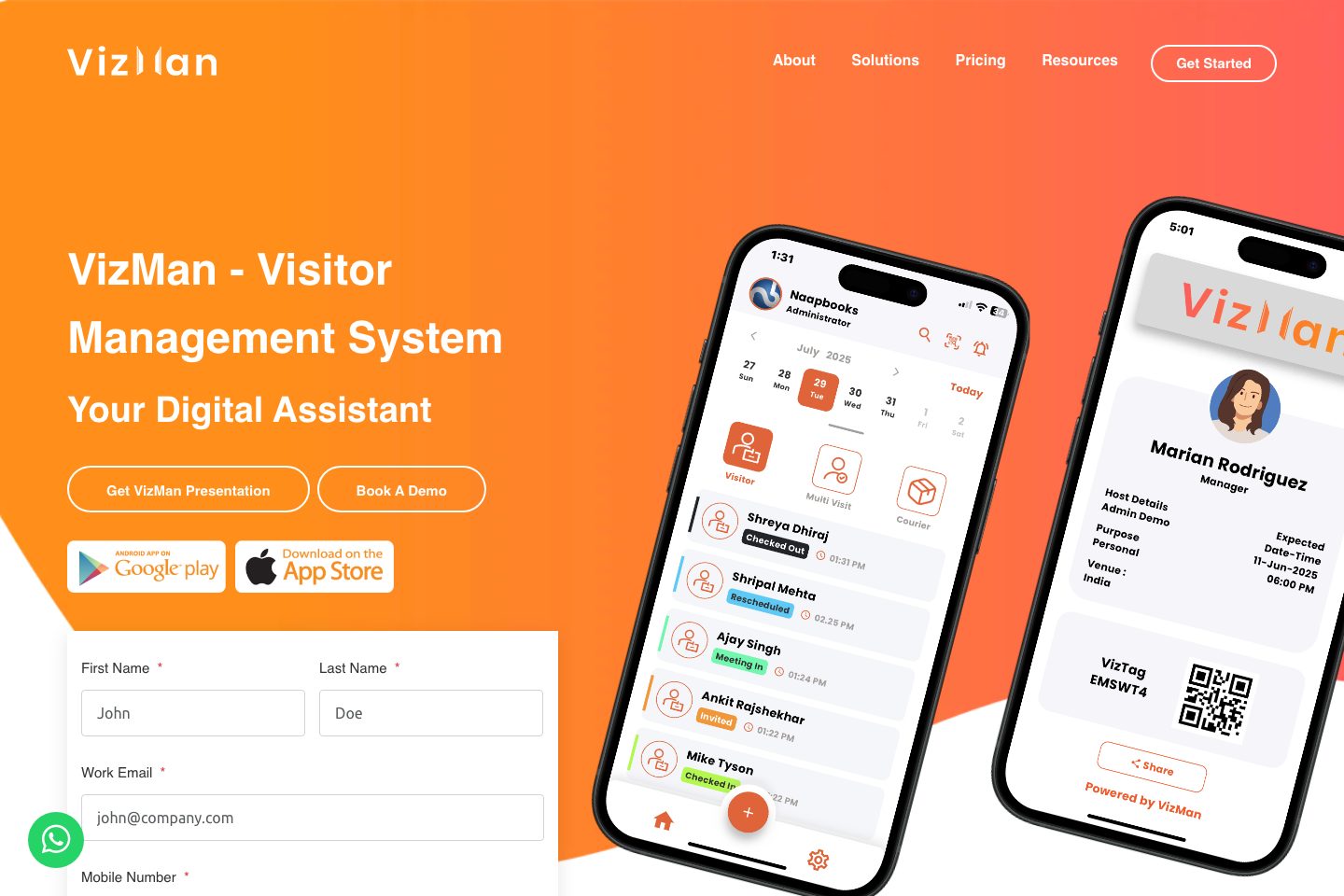 VizMan homepage screenshot