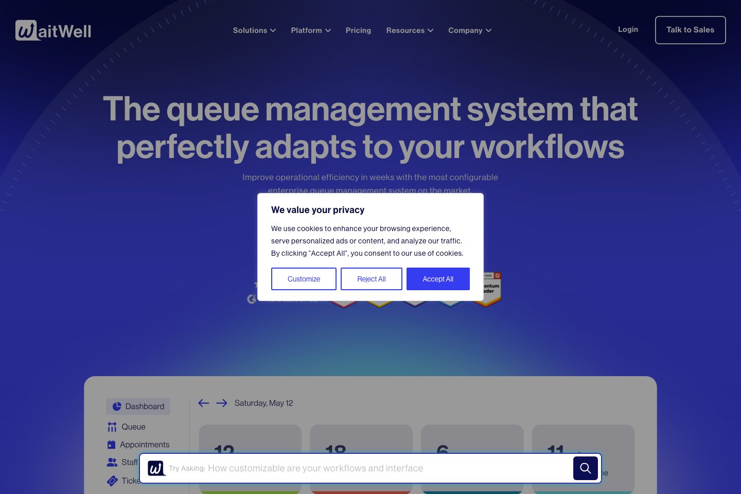 WaitWell homepage screenshot