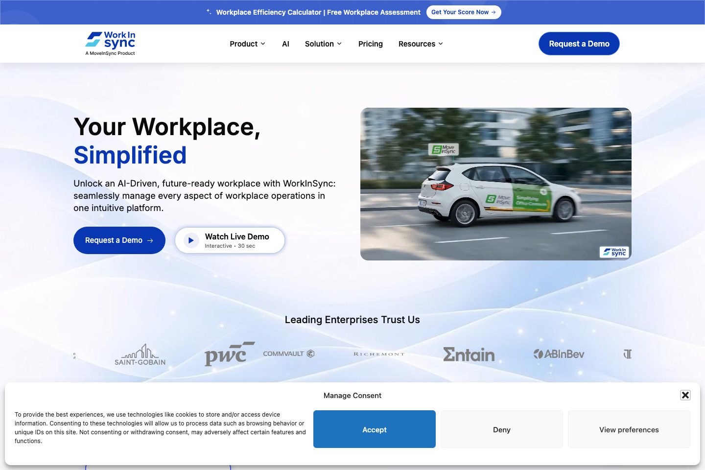 WorkInSync homepage screenshot