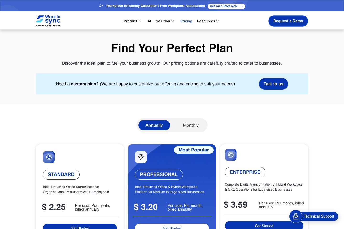 WorkInSync pricing page screenshot